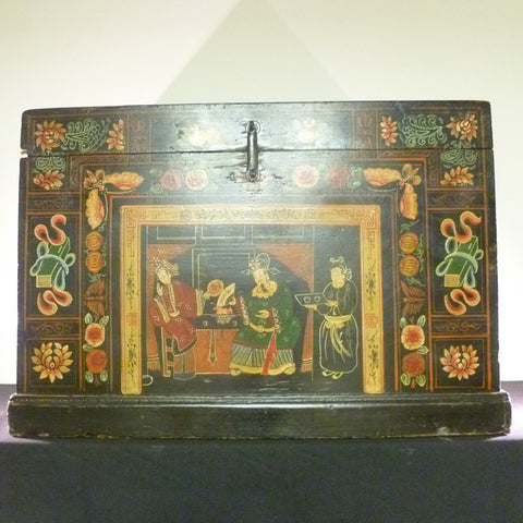 Black Lacquered Hand-Painted Chinese Trunk - CH-2