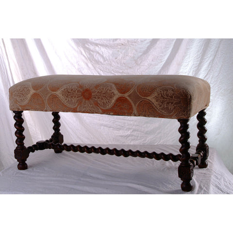 Hand-carved Oak Italianate Bench with Barley Twist Legs and Stretcher - IT-3