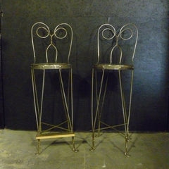 Pair of Steel Wire and Wood Tall Ice Cream Parlor Chairs - VINT-1